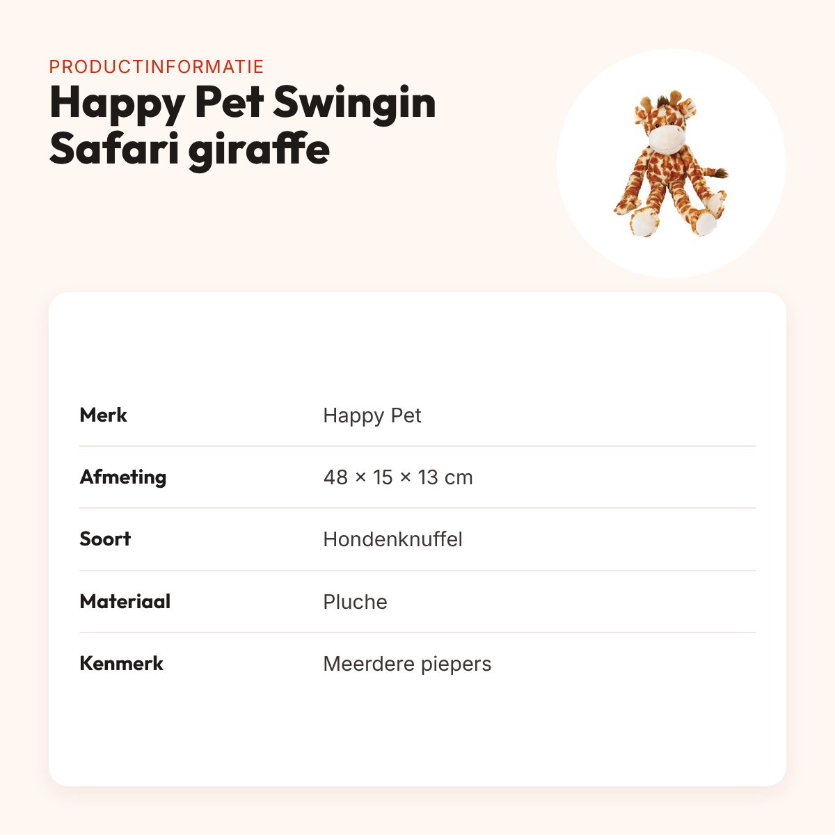 Happy Pet Swingin Safari hondenknuffel giraffe 48 x 15 x 13 cm – productinformatie