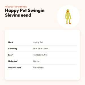 Happy Pet Swingin Slevins hondenknuffel eend 69 x 18 x 13 cm – met piepers – productinformatie