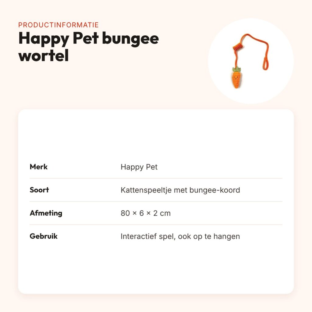 Happy Pet Tabby Patch bungee kattenspeeltje wortel 80 x 6 x 2 cm – productinformatie