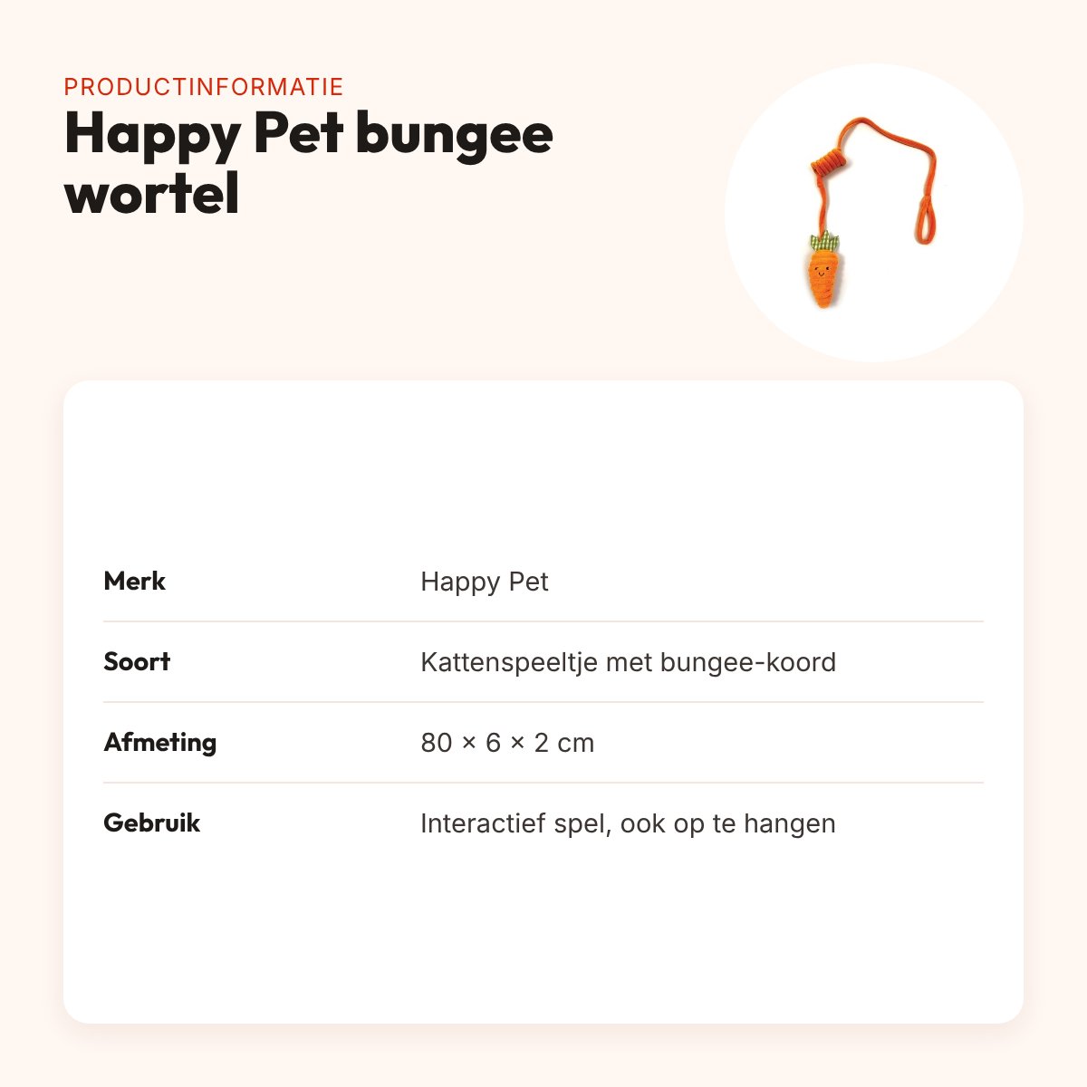 Happy Pet Tabby Patch bungee kattenspeeltje wortel 80 x 6 x 2 cm – productinformatie