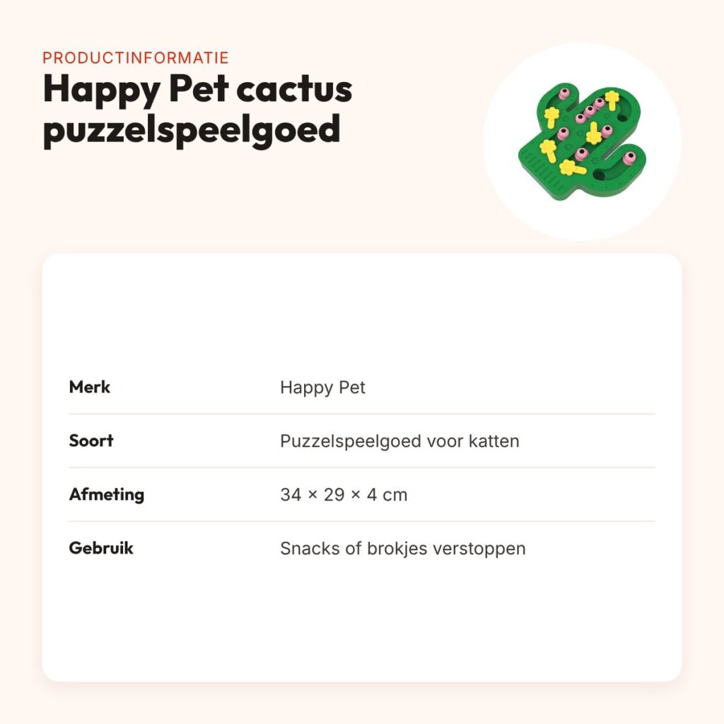 Happy Pet Tabby Patch cactus puzzelspeelgoed voor katten 34 x 29 x 4 cm – productinformatie