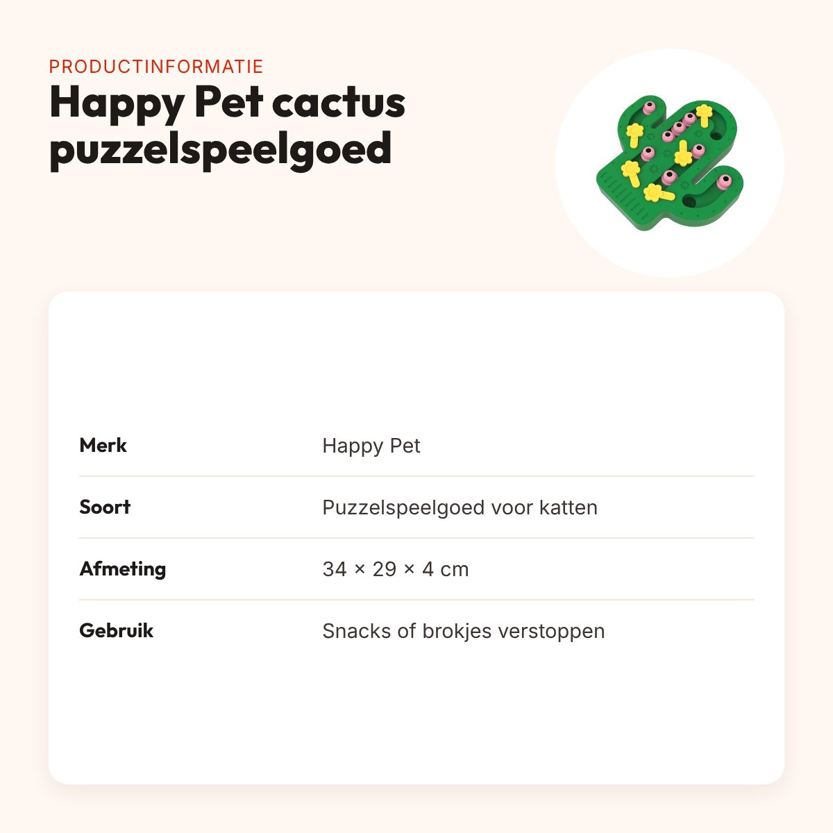 Happy Pet Tabby Patch cactus puzzelspeelgoed voor katten 34 x 29 x 4 cm – productinformatie