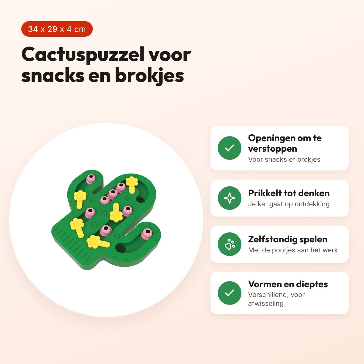 Happy Pet Tabby Patch cactus puzzelspeelgoed voor katten 34 x 29 x 4 cm – voordelen