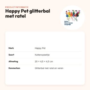 Happy Pet Tabby Patch glitterbal met ratel en veren 20 x 4,5 cm – productinformatie