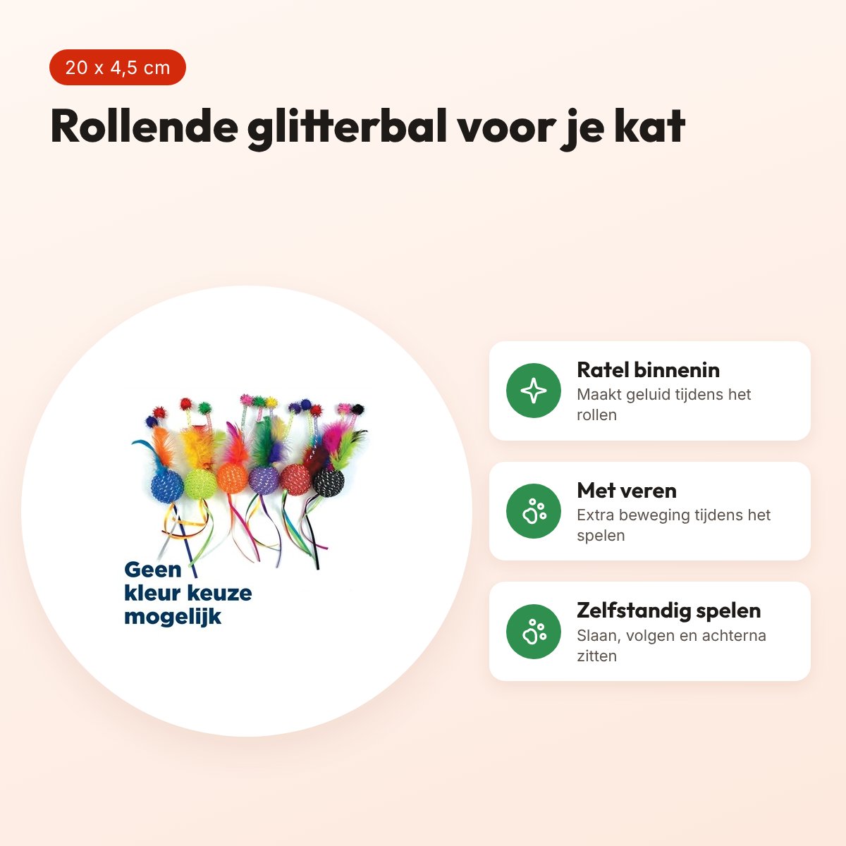 Happy Pet Tabby Patch glitterbal met ratel en veren 20 x 4,5 cm – voordelen