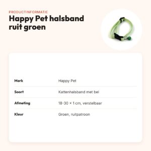 Happy Pet Tabby Patch kattenhalsband ruit groen 18-30 cm – met bel – productinformatie
