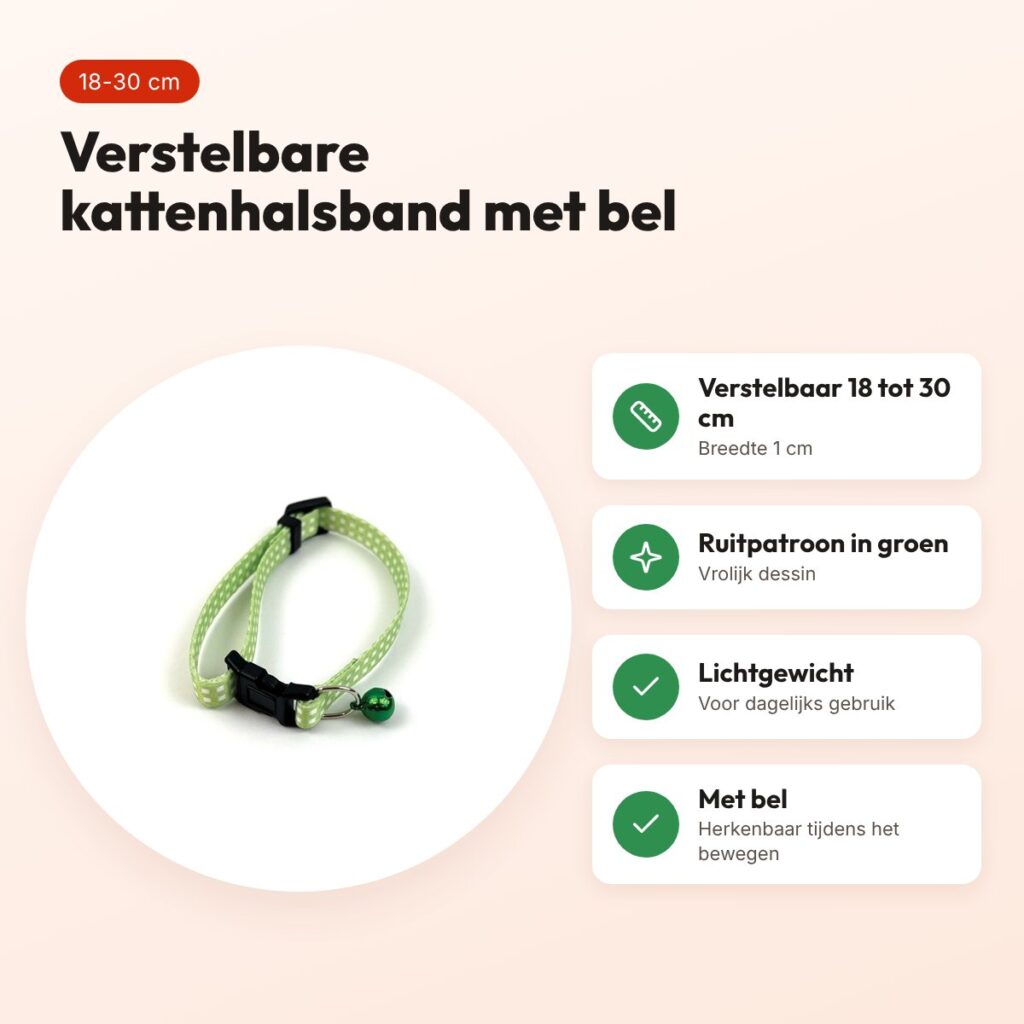 Happy Pet Tabby Patch kattenhalsband ruit groen 18-30 cm – met bel – voordelen