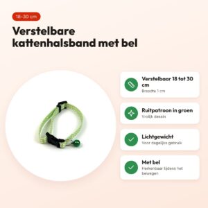 Happy Pet Tabby Patch kattenhalsband ruit groen 18-30 cm – met bel – voordelen