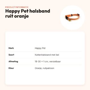 Happy Pet Tabby Patch kattenhalsband ruit oranje 18-30 cm – met bel – productinformatie