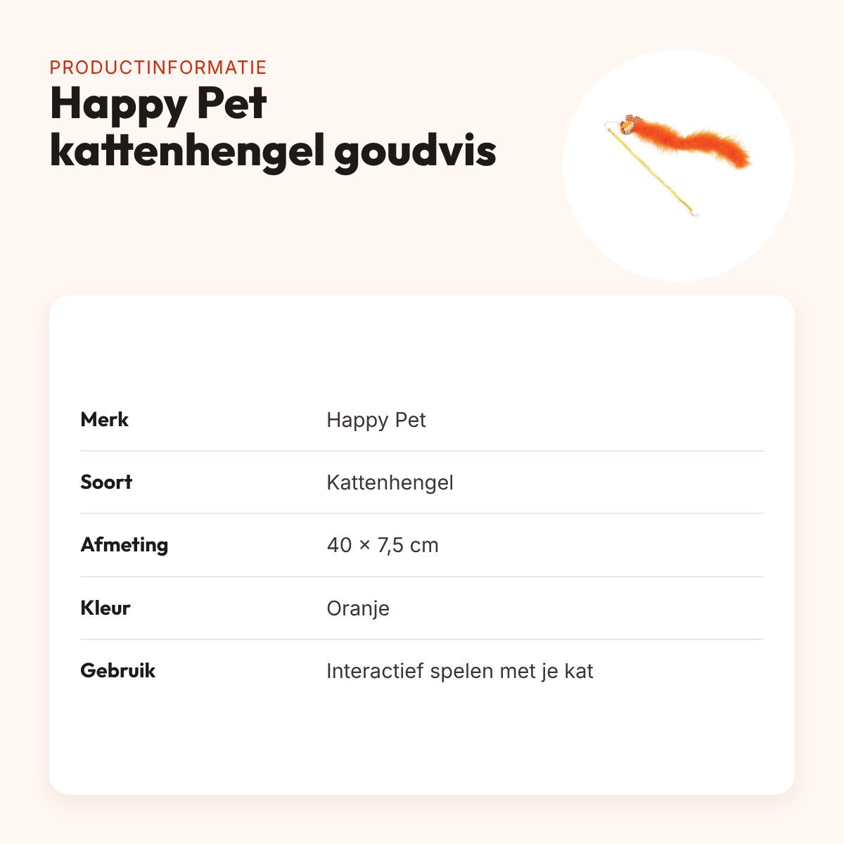 Happy Pet Tabby Patch kattenhengel goudvis oranje 40 x 7,5 cm – productinformatie
