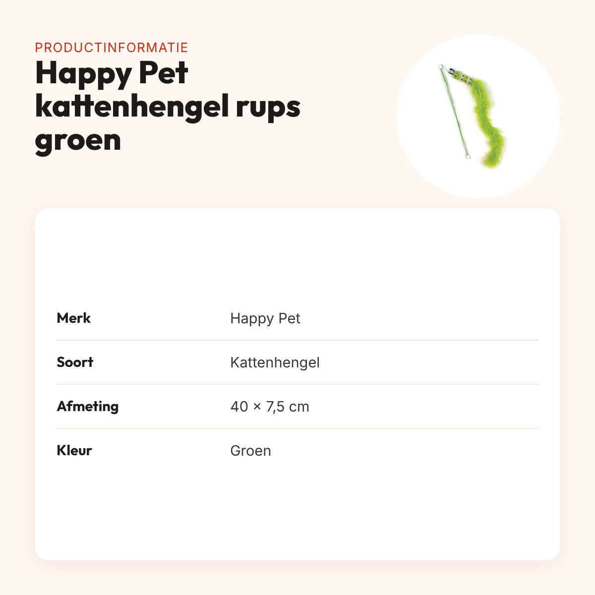 Happy Pet Tabby Patch kattenhengel rups groen 40 x 7,5 cm – productinformatie