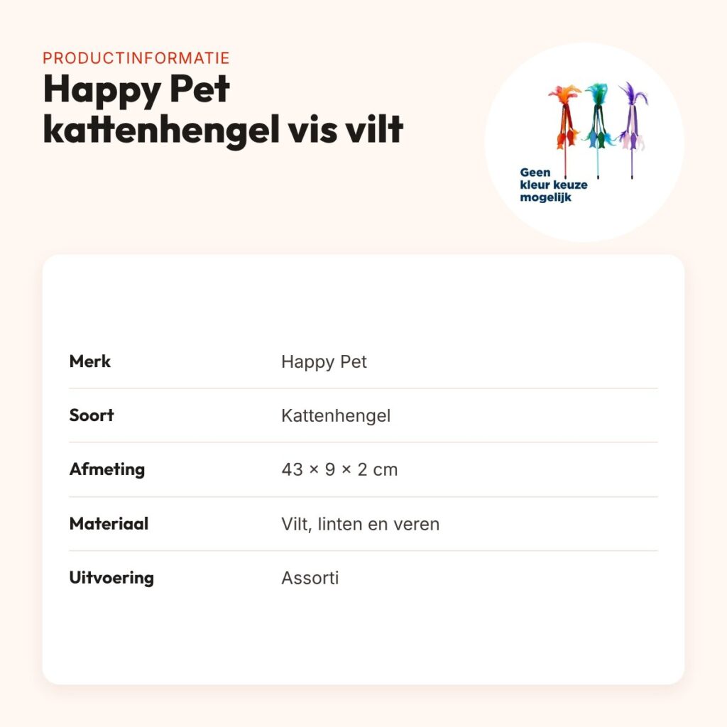 Happy Pet Tabby Patch kattenhengel vis van vilt 43 x 9 x 2 cm – productinformatie