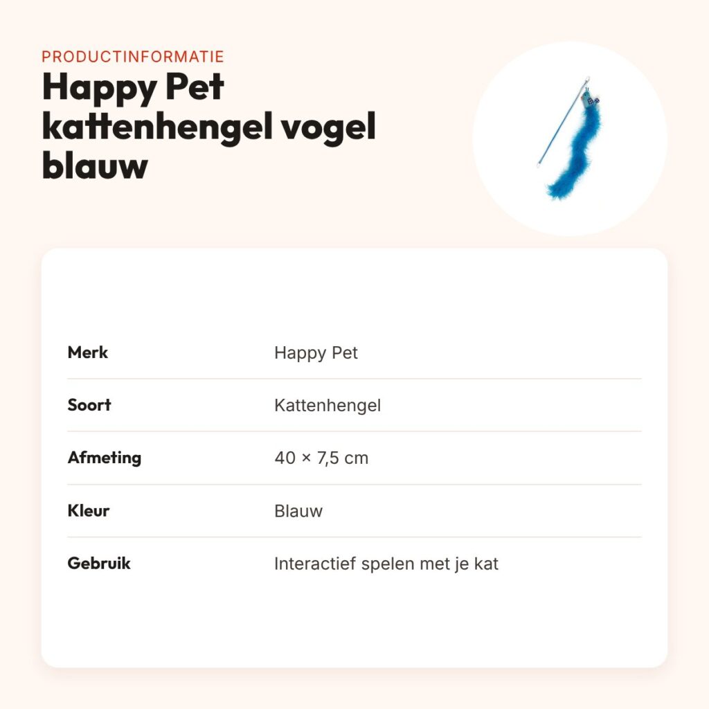 Happy Pet Tabby Patch kattenhengel vogel blauw 40 x 7,5 cm – productinformatie