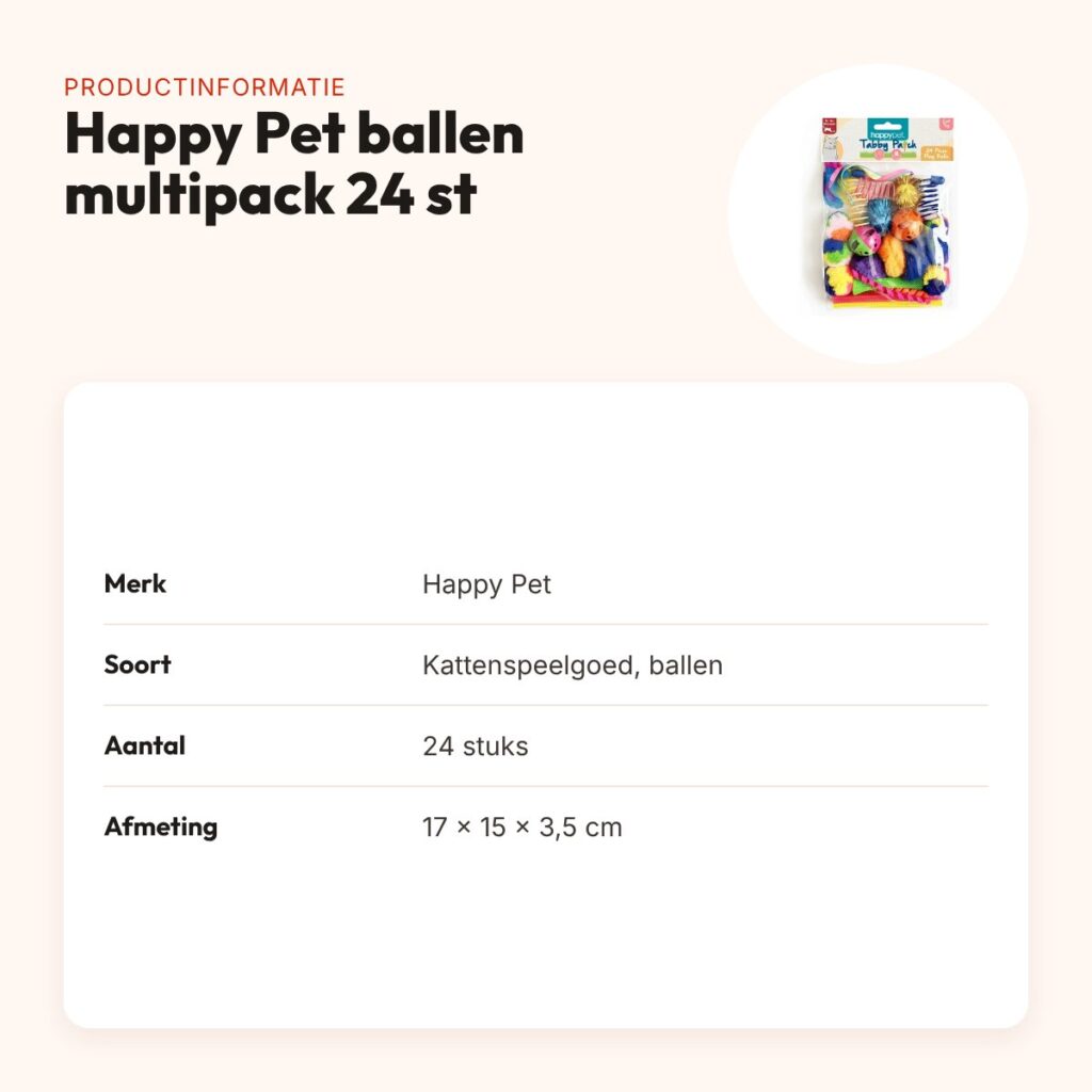 Happy Pet Tabby Patch kattenspeelgoed ballen multipack 24 stuks – productinformatie