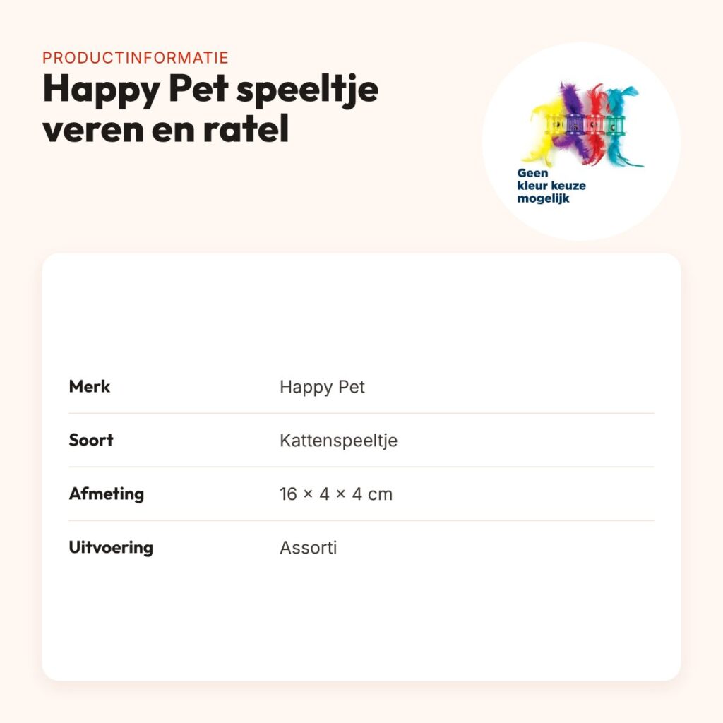 Happy Pet Tabby Patch kattenspeeltje veren en ratel 16 x 4 x 4 cm – productinformatie