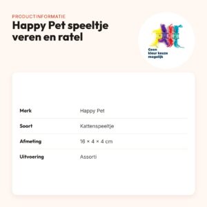 Happy Pet Tabby Patch kattenspeeltje veren en ratel 16 x 4 x 4 cm – productinformatie