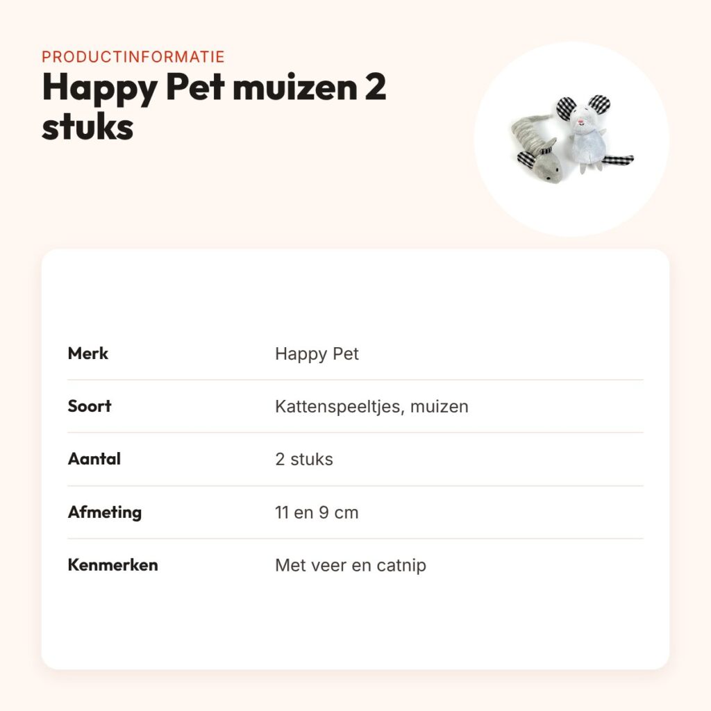 Happy Pet Tabby Patch kattenspeeltjes muizen 11 en 9 cm – set van 2 – productinformatie