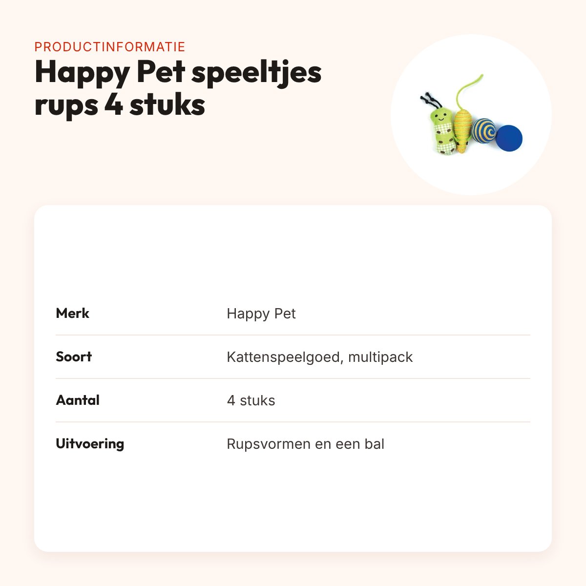 Happy Pet Tabby Patch kattenspeeltjes rups multipack 4 stuks – productinformatie