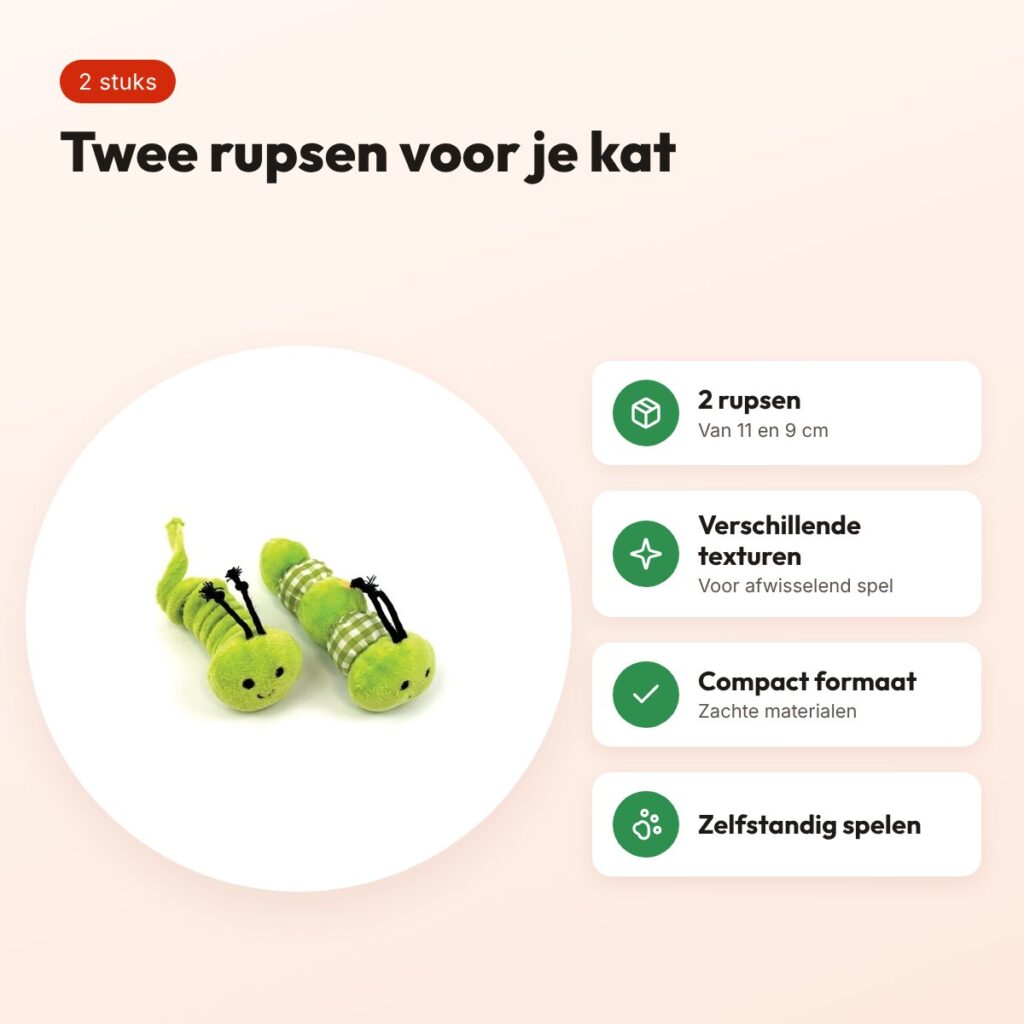 Happy Pet Tabby Patch kattenspeeltjes rupsen 11 en 9 cm – set van 2 – voordelen