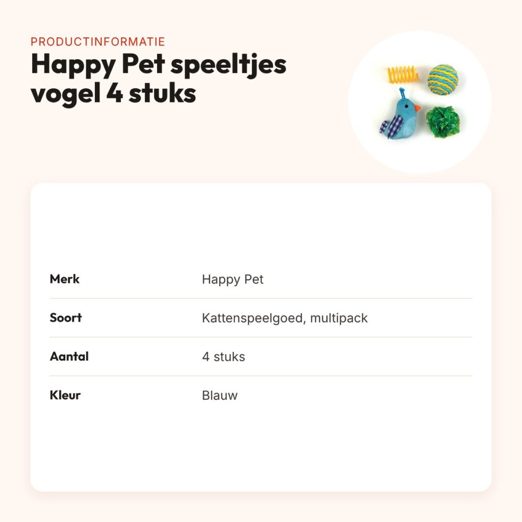 Happy Pet Tabby Patch kattenspeeltjes vogel blauw multipack 4 stuks – productinformatie