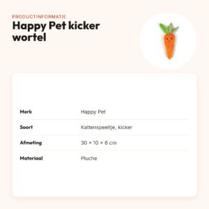Happy Pet Tabby Patch kicker wortel 30 x 10 x 6 cm – pluche kattenspeeltje – productinformatie
