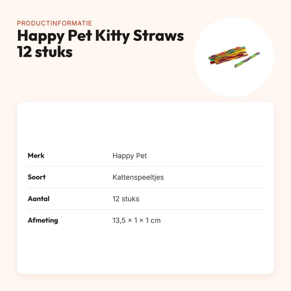 Happy Pet Tabby Patch Kitty Straws kattenspeeltjes 13,5 cm – 12 stuks – productinformatie