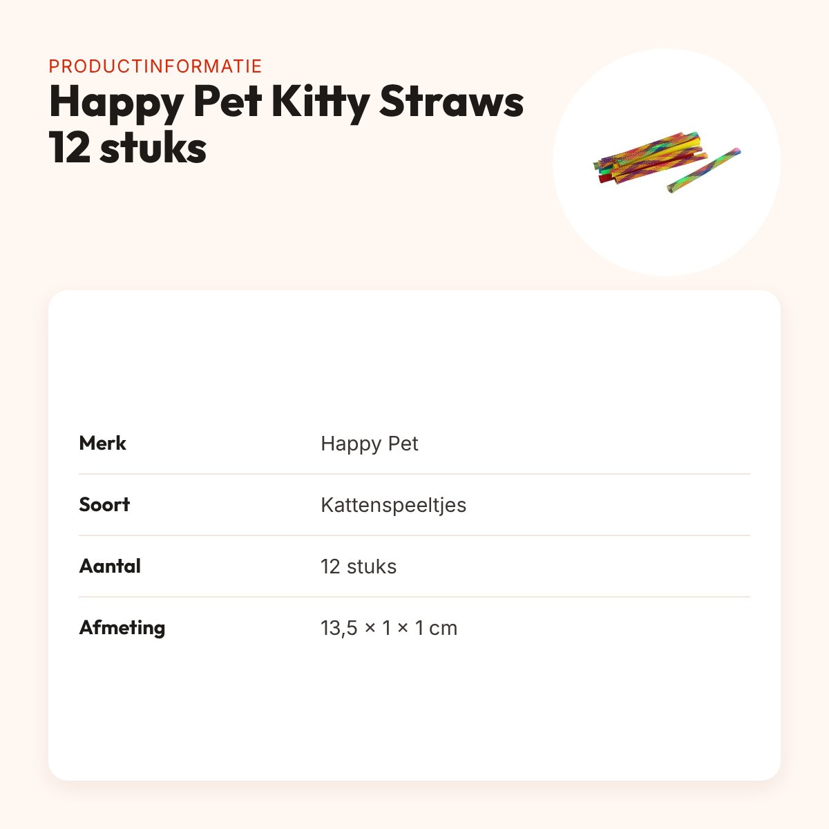 Happy Pet Tabby Patch Kitty Straws kattenspeeltjes 13,5 cm – 12 stuks – productinformatie