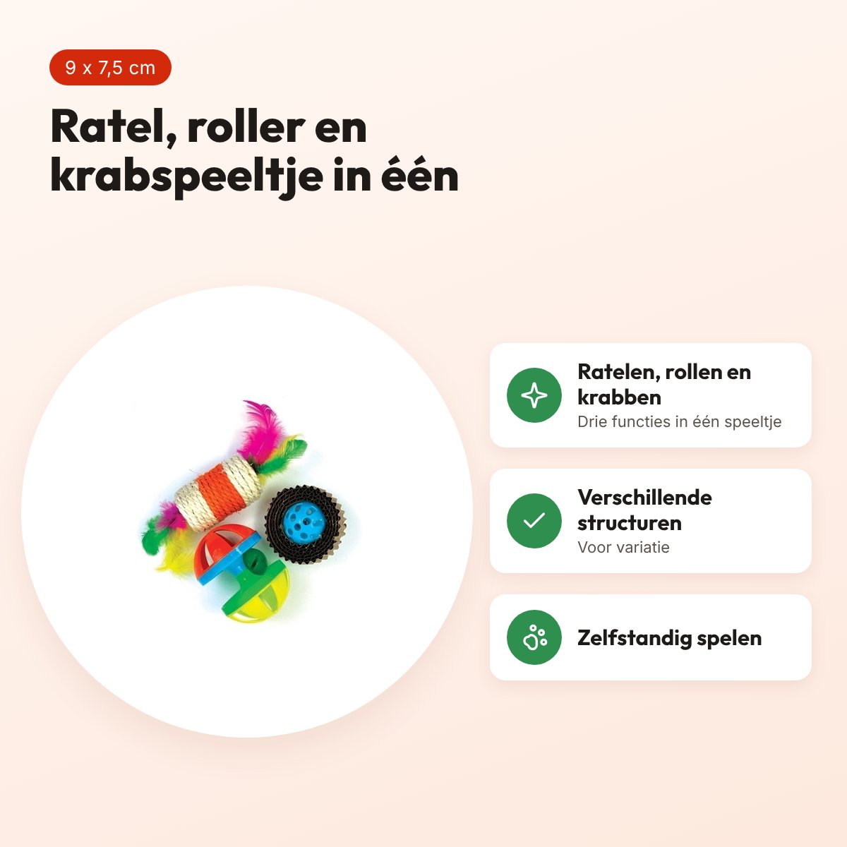 Happy Pet Tabby Patch ratel, roller en krabspeeltje voor katten 9 x 7,5 cm – voordelen