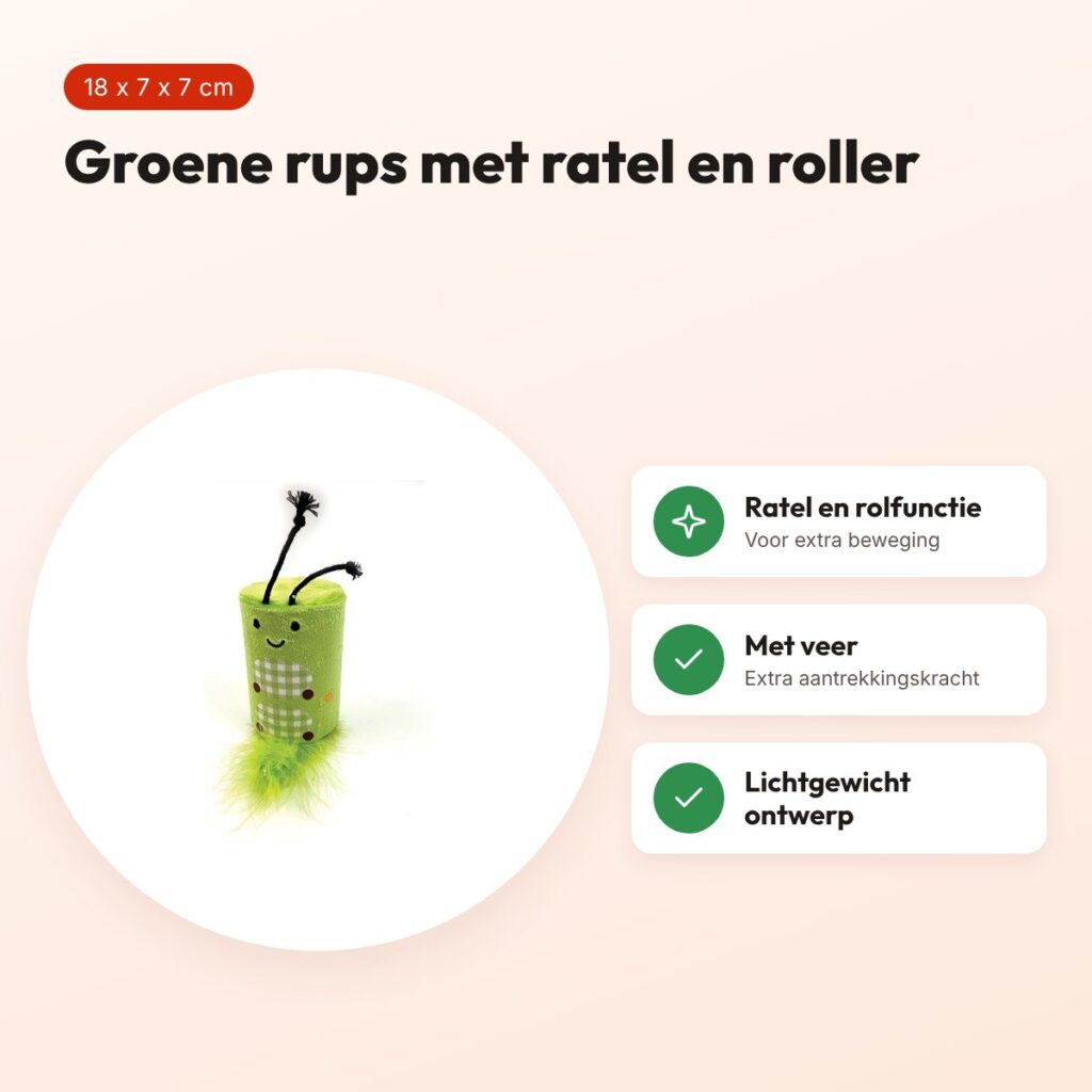 Happy Pet Tabby Patch rups met ratel en roller groen 18 x 7 x 7 cm – voordelen