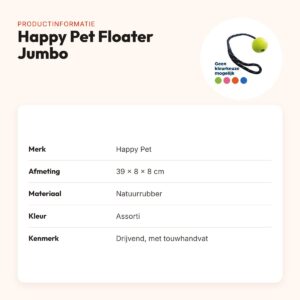 Happy Pet Tough Toys Floater Jumbo bal met touw 39 x 8 x 8 cm – assorti – productinformatie