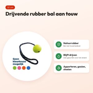 Happy Pet Tough Toys Floater rubber bal aan touw L 32 x 6,5 x 6,5 cm – voordelen