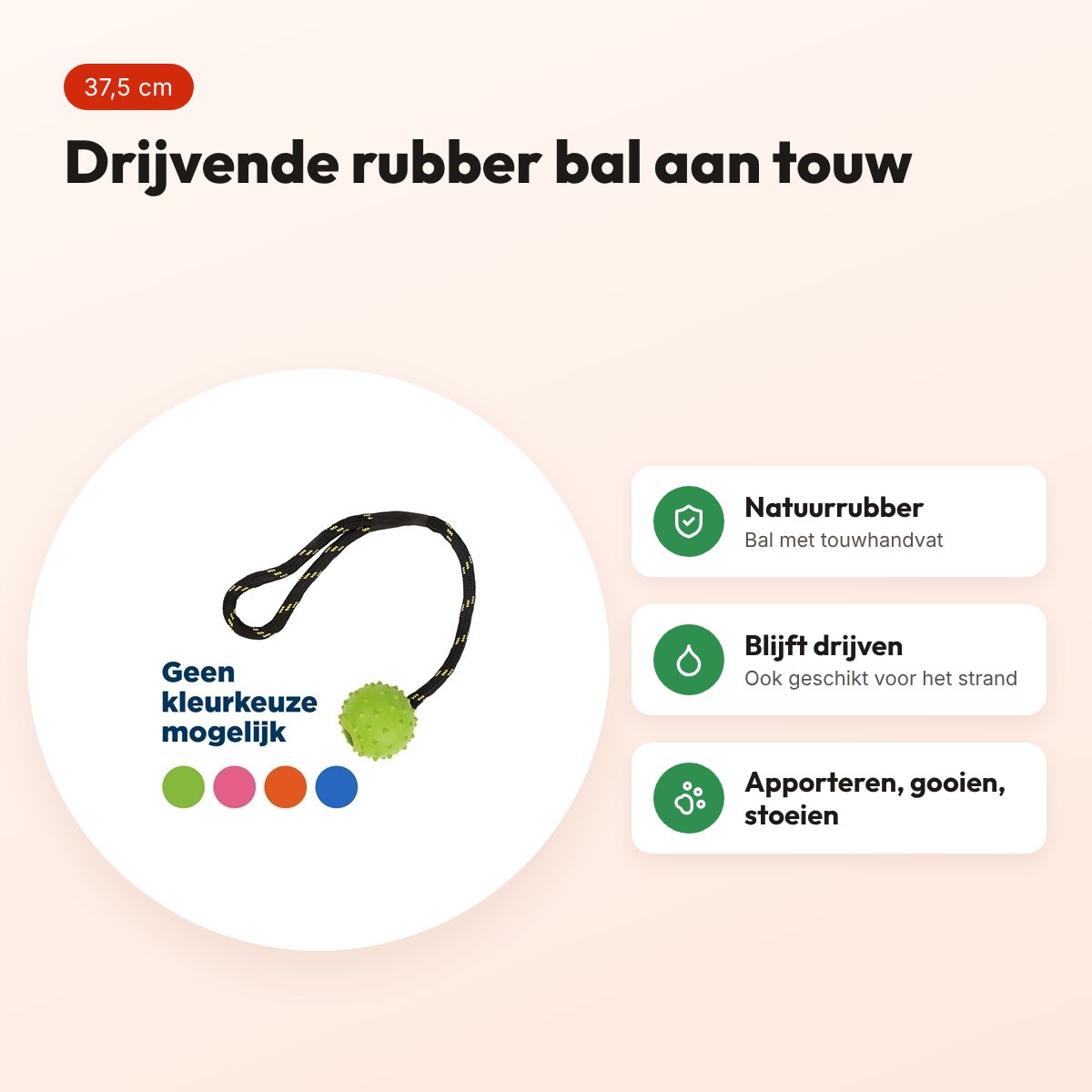 Happy Pet Tough Toys Floater rubber studded bal aan touw M 37,5 cm – voordelen