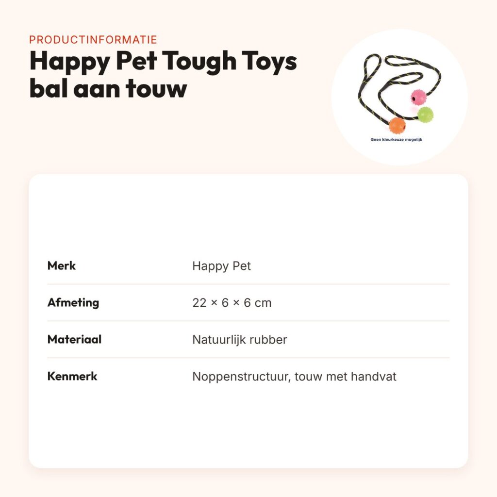 Happy Pet Tough Toys rubber bal aan touw 22 x 6 x 6 cm – noppenstructuur – productinformatie