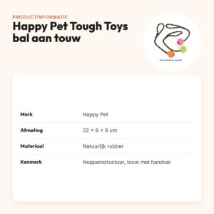 Happy Pet Tough Toys rubber bal aan touw 22 x 6 x 6 cm – noppenstructuur – productinformatie