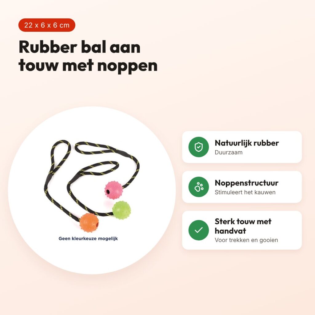 Happy Pet Tough Toys rubber bal aan touw 22 x 6 x 6 cm – noppenstructuur – voordelen
