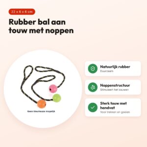 Happy Pet Tough Toys rubber bal aan touw 22 x 6 x 6 cm – noppenstructuur – voordelen