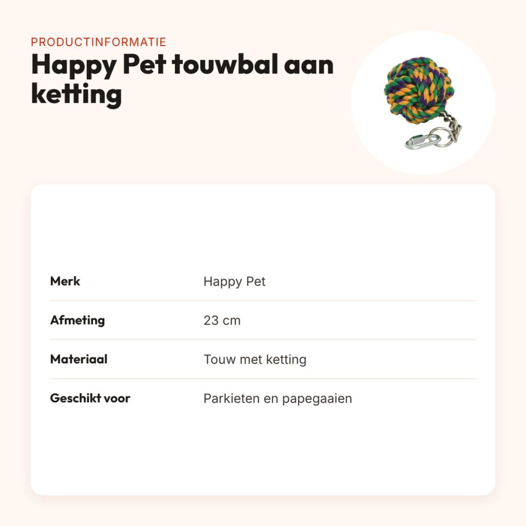 Happy Pet touwbal aan ketting voor vogels 23 cm – kleurrijk – productinformatie