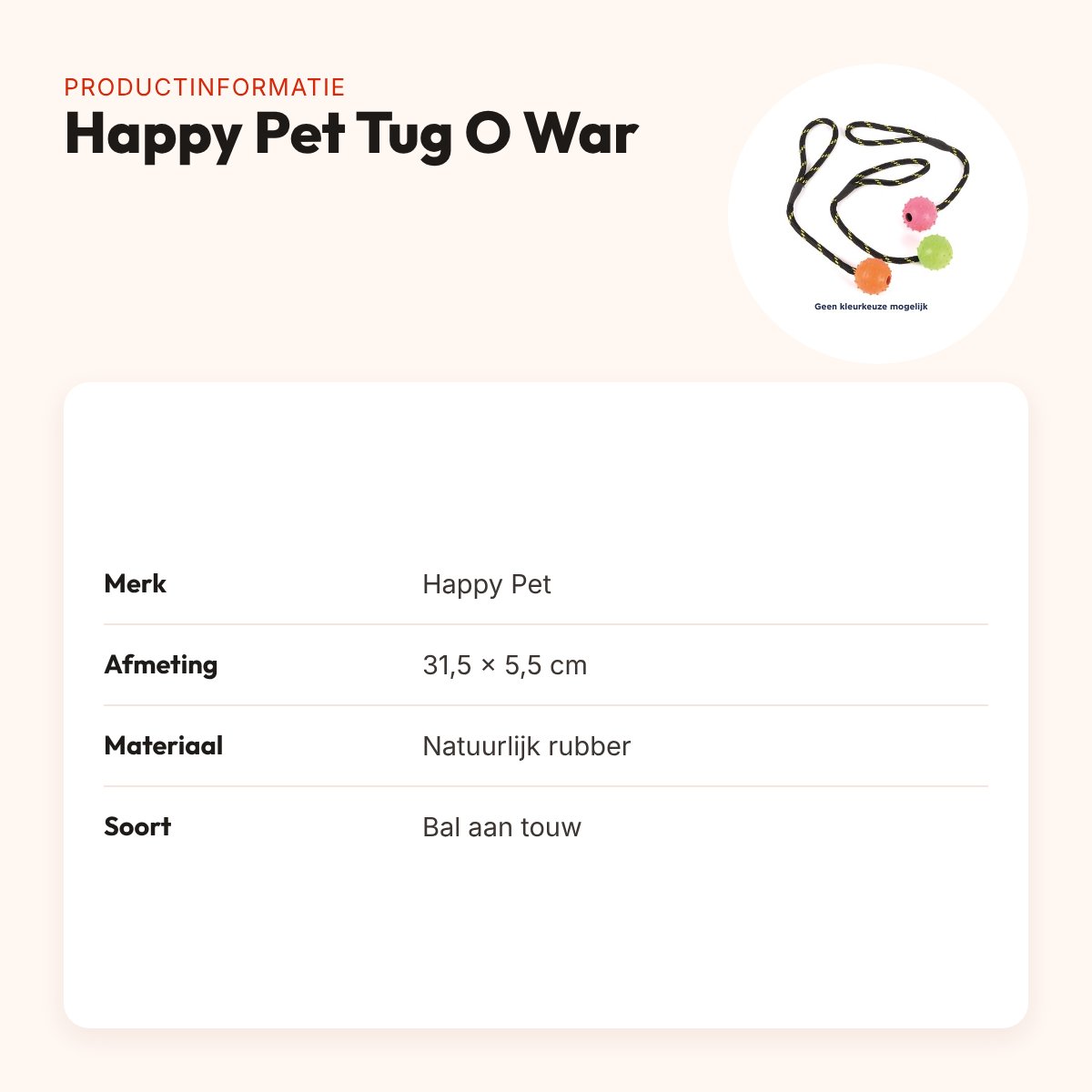 Happy Pet Tug O War rubber bal aan touw 31,5 x 5,5 cm – productinformatie