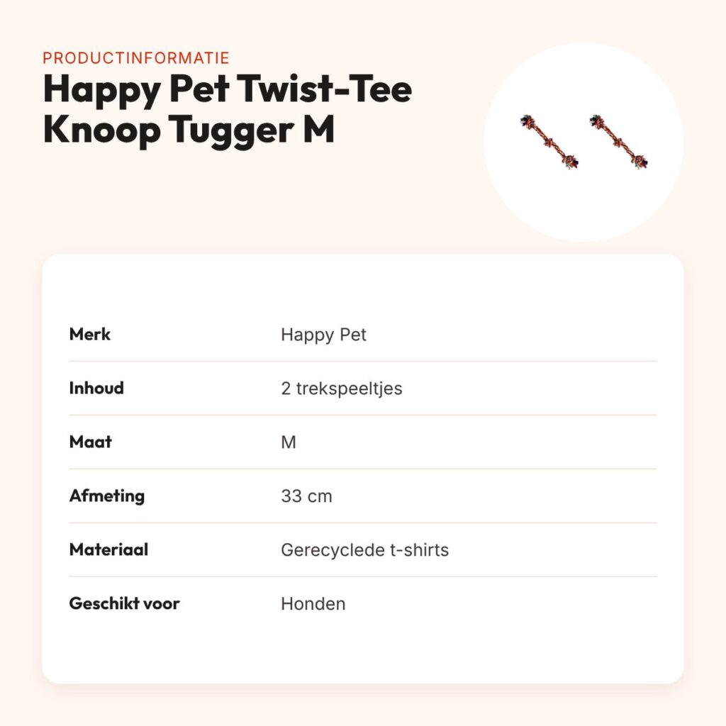 Happy Pet Twist-Tee Knoop Tugger M speelgoed 33 cm – multipack 2 stuks – productinformatie