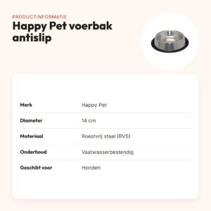 Happy Pet voerbak antislip RVS 14 cm – voor honden – productinformatie