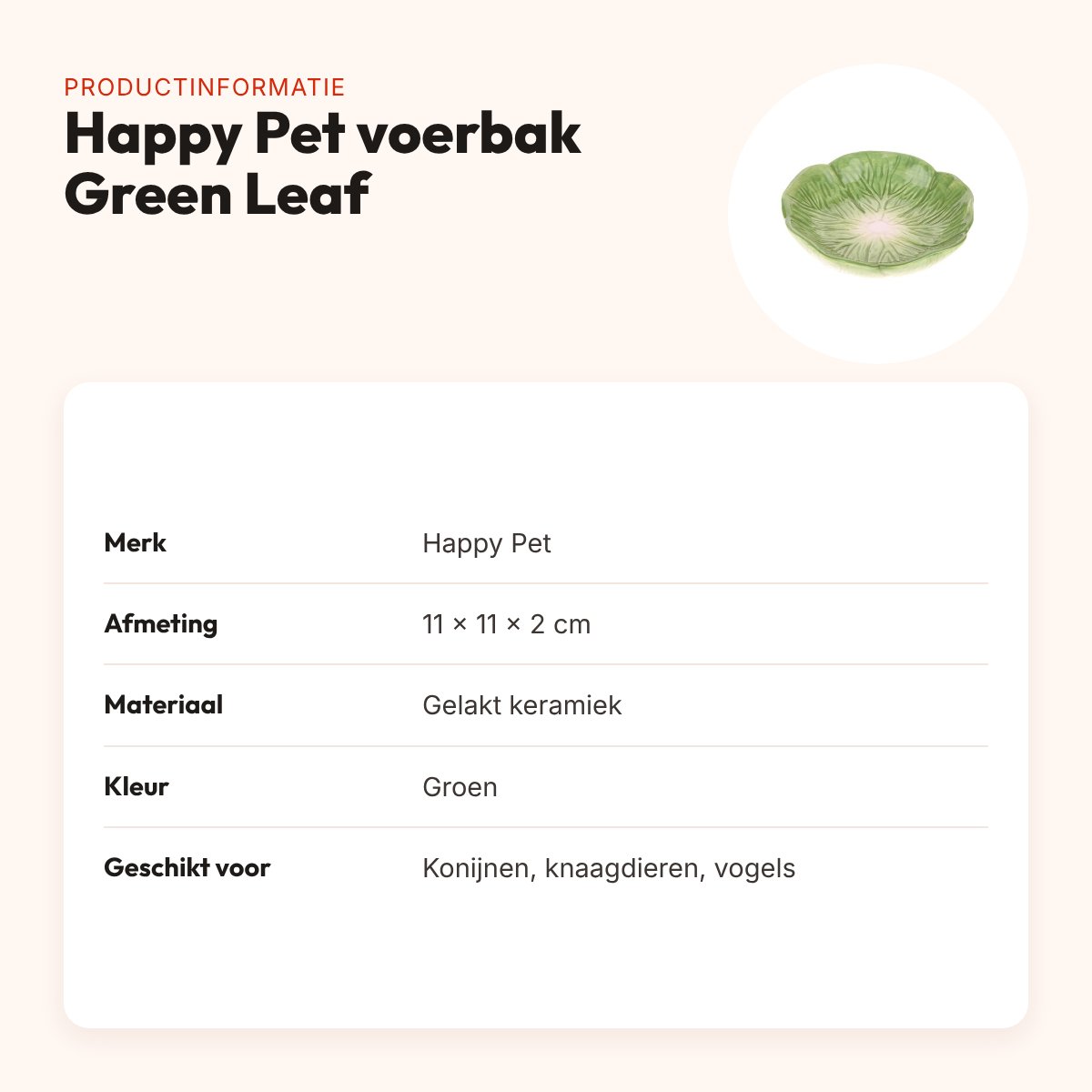 Happy Pet voerbak Green Leaf groen blad 11 x 11 x 2 cm – keramiek – productinformatie