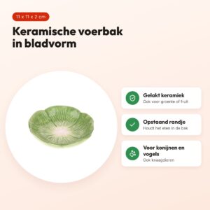Happy Pet voerbak Green Leaf groen blad 11 x 11 x 2 cm – keramiek – voordelen