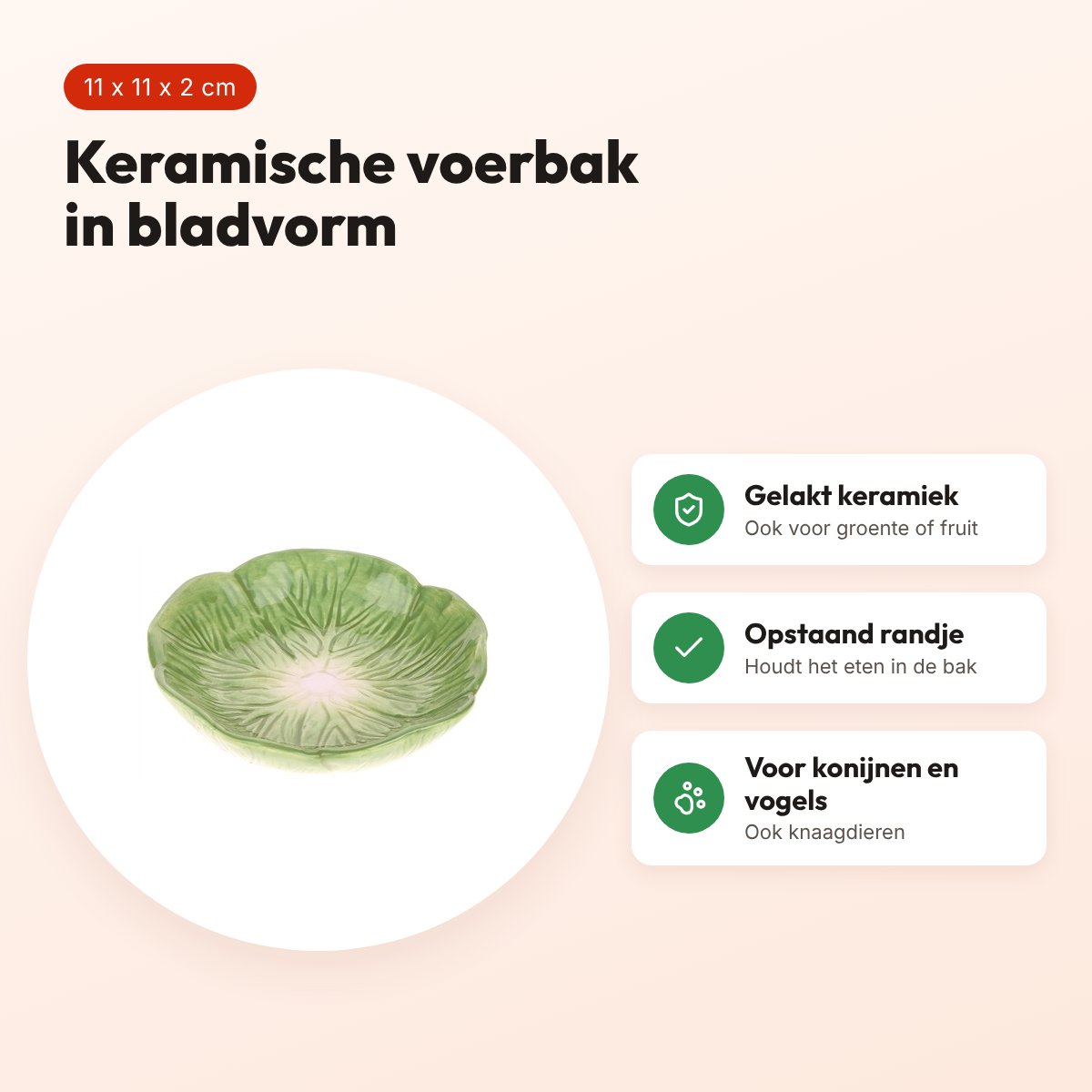 Happy Pet voerbak Green Leaf groen blad 11 x 11 x 2 cm – keramiek – voordelen