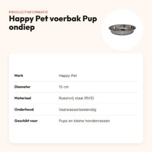 Happy Pet voerbak Pup ondiep RVS 15 cm – lage rand – productinformatie