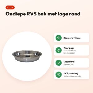 Happy Pet voerbak Pup ondiep RVS 15 cm – lage rand – voordelen