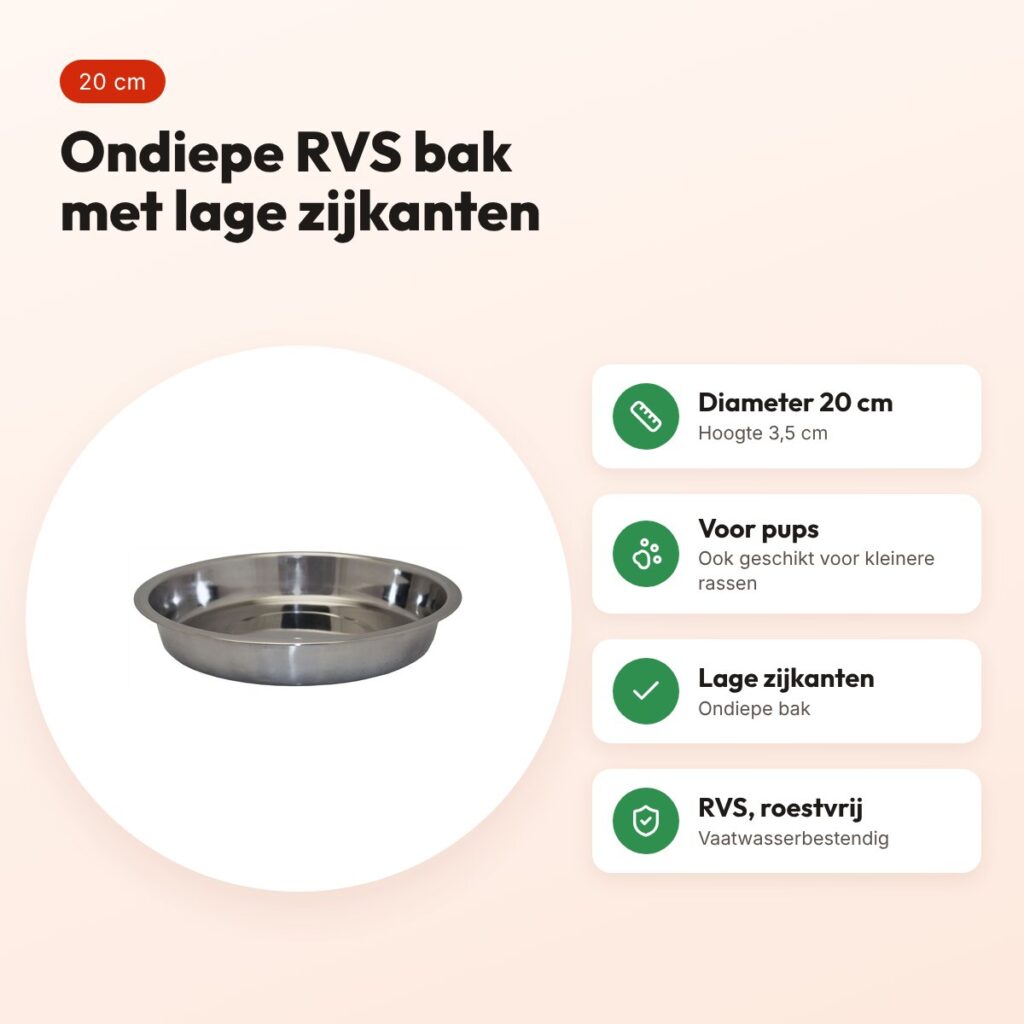 Happy Pet voerbak Puppy RVS ondiep 20 cm – lage rand – voordelen