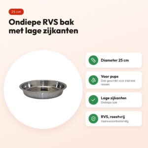 Happy Pet voerbak Puppy RVS ondiep 25 cm – vaatwasserbestendig – voordelen
