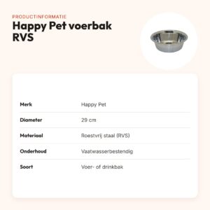 Happy Pet voerbak RVS 29 cm – roestvrij en vaatwasserbestendig – productinformatie