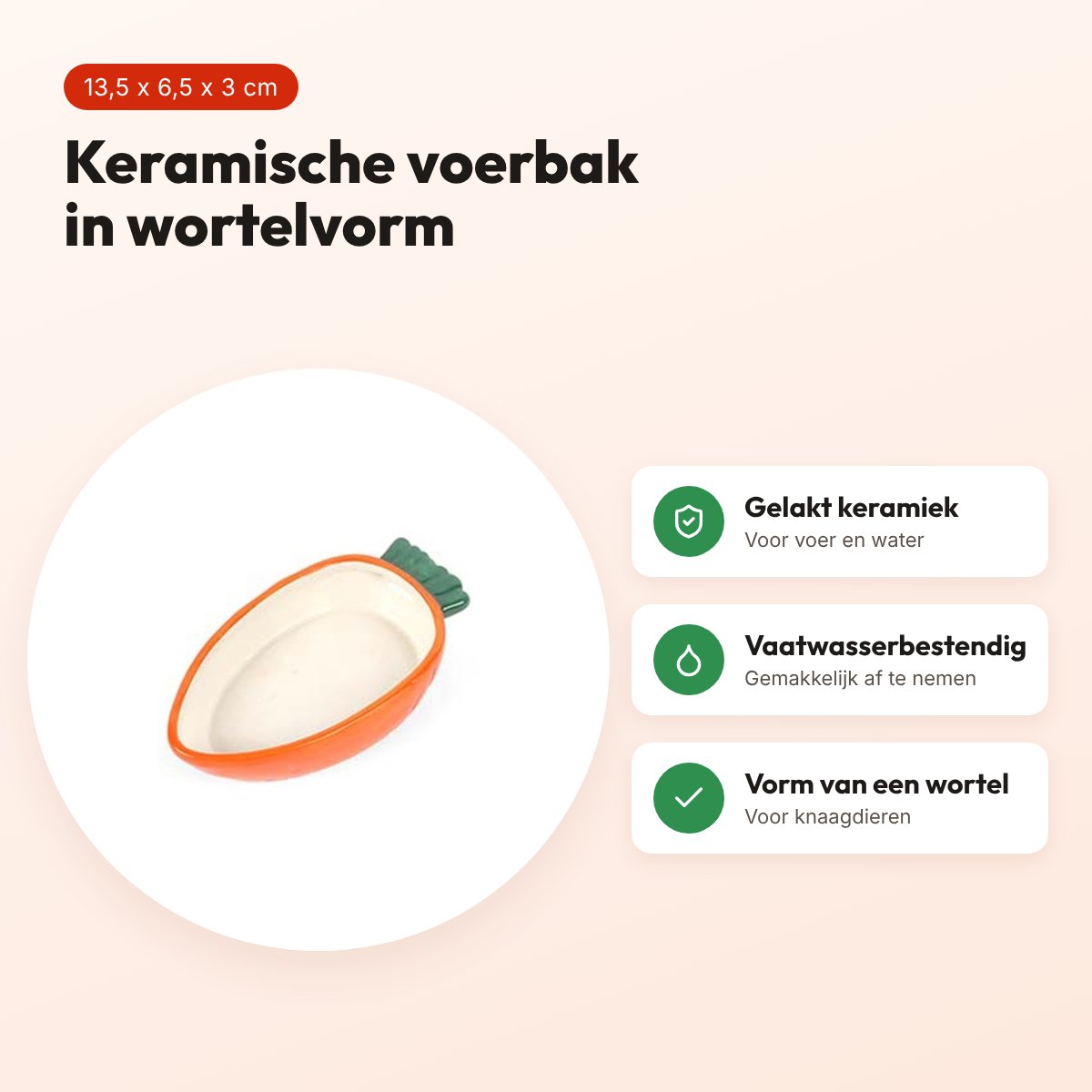 Happy Pet voerbak wortel 13,5 x 6,5 x 3 cm – keramiek – voordelen