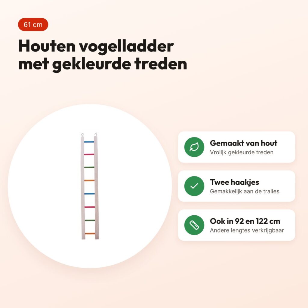 Happy Pet vogelladder hout gekleurd 61 cm – voordelen